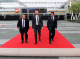 Ken Ehrlich, Neil Patrick Harris, and Bruce Rosenblum at the 65th Emmys Awards red carpet roll-out.