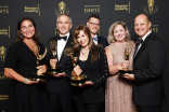 Pamela Caragol, Brian Skerry, Maria Wilhelm, Shannon Malone-deBenedictis, Samuel LeGrys and Brian Armstrong, pose at the 2021 Creative Arts Emmys, September 12, 2021 in Los Angeles, California.