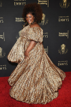 Nicole Byer speaks to the press at the 2021 Creative Arts Emmys, September 12, 2021 in Los Angeles, California.