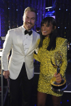 Derek Hough and Karla Puno Garcia backstage at the 76th Creative Arts Emmy Awards