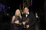 Derek Sullivan and Denise Wingate backstage at the 75th Creative Arts Emmy Awards