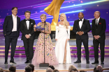 The cast of Shark Tank present the award for Outstanding Hairstyling for a Variety, Nonfiction or Reality Program at the 76th Creative Arts Emmy Award