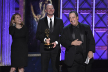 Janet Gegan, wife of winner Gary Gegan, Clark Germain, and Andy D&#039;Addario accept their award at the 2017 Creative Arts Emmys. 