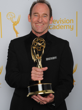 Breaking Bad editor Skip Macdonald celebrates his win at the 2014 Primetime Creative Arts Emmys.