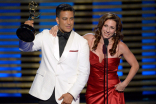 Choreographers Napoleon D&#039;umo (l) and Tabitha D&#039;umo (r) of So You Think You Can Dance accept an award at the 2014 Primetime Creative Arts Emmys.