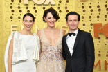 Sian Clifford, Phoebe Waller-Bridge and Andrew Scott on the red carpet at the 71st Emmy Awards.