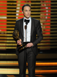 Jim Parsons of The Big Bang Theory accepts an award at the 66th Emmy Awards.