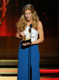 Anna Gunn of Breaking Bad accepts an award at the 66th Emmy Awards.